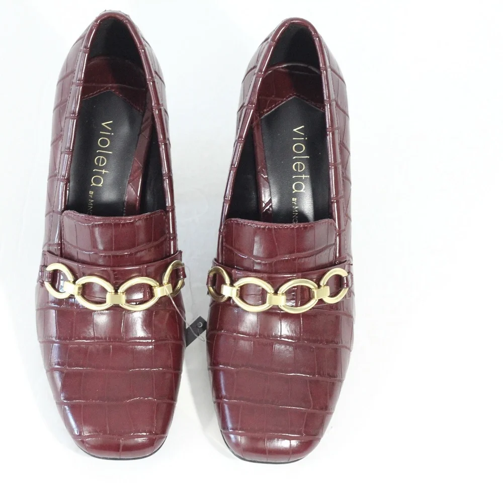 Violeta by Mango Block Heel Loafer NEW sz 6 Women Square Toe Shoes